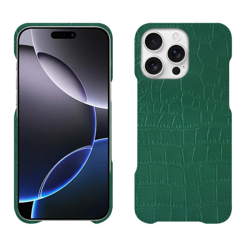 Funda trasera de piel de lujo iPhone 16 Pro Max - Noreve: protección y elegancia de alta gamaCrocodile pino ( Pantone #173F35 ) 