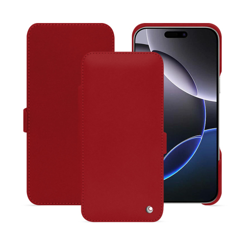 Leather Horizontal Flap Case for iPhone 16 Pro Max | NoreveRouge ( Nappa - Pantone #d50032 ) 