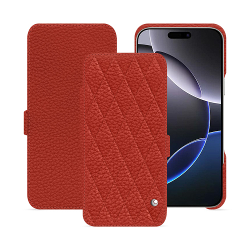 Capa de couro com aba horizontal para iPhone 16 Pro Max | NorevePapaye - Couture ( Pantone #b54317 ) 