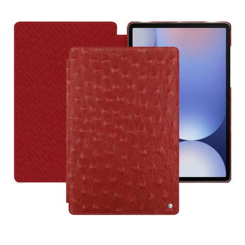Individuell gestaltbare Premium-Hülle aus Leder für Samsung Galaxy Tab S10+ | NoreveAutruche ciliegia ( Pantone #a4343a ) 