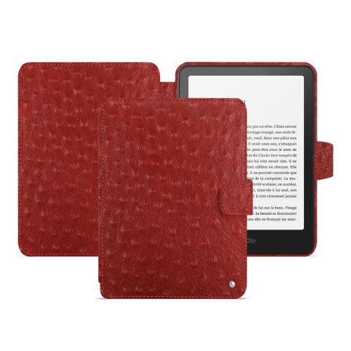 Housse en cuir luxe Amazon Kindle Paperwhite 2024 | Colorsoft Signature Edition - Protection haut de gammeAutruche ciliegia ( Pantone #a4343a ) 