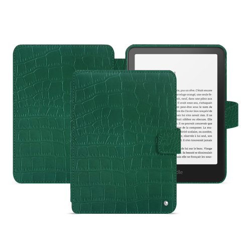 Housse en cuir luxe Amazon Kindle Paperwhite 2024 | Colorsoft Signature Edition - Protection haut de gammeCrocodile pino ( Pantone #173F35 ) 