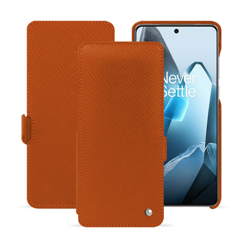 适用于 OnePlus 13 的高级水平翻盖保护壳 - 豪华而优雅的保护 | NoreveOrange vibrant ( Pantone #e36b39 ) 