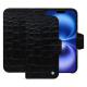 Étui portefeuille cuir Apple iPhone 16 - Crocodile nero ( Noir / Black) 