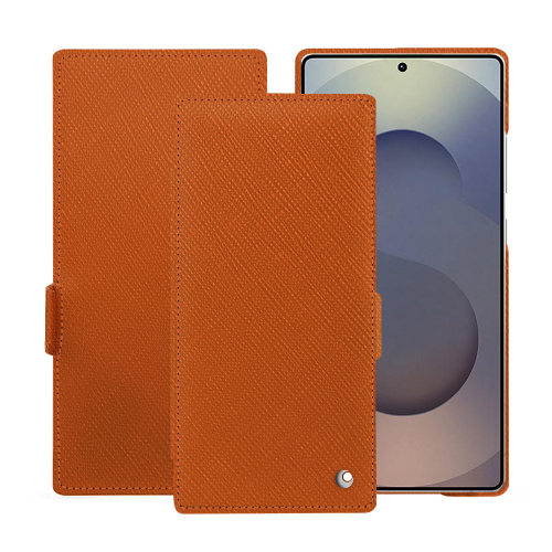 Premium Flap Cover orizzontale Samsung Galaxy S25 Ultra in pelle | NoreveOrange vibrant ( Pantone #e36b39 ) 