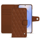 Samsung Galaxy S25 leather wallet case - Marron - Couture ( Nappa - Pantone #8B4720 ) 