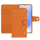 Capa de couro para carteira Samsung Galaxy S25 - Orange - Couture ( Nappa - Pantone #ff9351 ) 