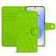 Étui portefeuille cuir Samsung Galaxy S25 - Vert fluo - Couture ( Pantone #00ab5f ) 