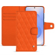 Samsung Galaxy S25 leather wallet case - Orange fluo - Couture ( Pantone #ff5406 ) 