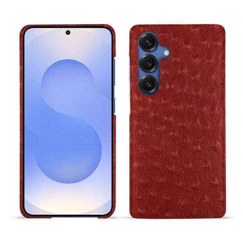 Lujosa funda trasera de cuero personalizable para Samsung Galaxy S25 | NoreveAutruche ciliegia ( Pantone #a4343a ) 