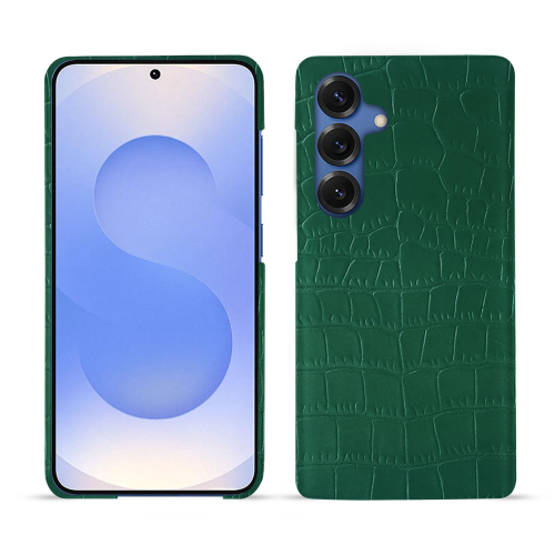 Coque arrière luxe en cuir personnalisable pour Samsung Galaxy S25 | NoreveCrocodile pino ( Pantone #173F35 ) 