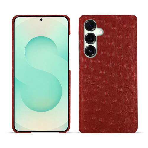 Customisable luxury Galaxy S25+ back cover in leather | NoreveAutruche ciliegia ( Pantone #a4343a ) 