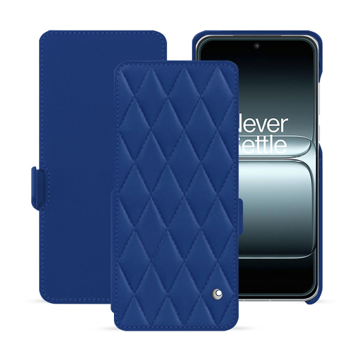 Luxury flip cover for OnePlus 13T – Custom-made Noreve caseBleu océan - Couture ( Nappa - Pantone #15458a) 