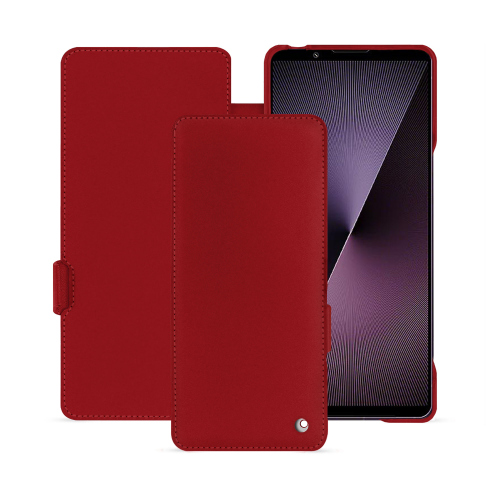 Sony Xperia 1 VII luxury flap cover | Noreve made-to-measure premium shellRouge ( Nappa - Pantone #d50032 ) 