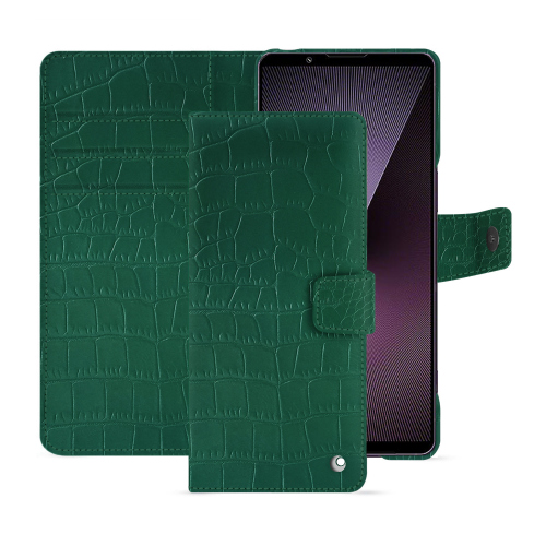 Étui portefeuille Sony Xperia 1 VII – Luxe & Protection | NoreveCrocodile pino ( Pantone #173F35 ) 