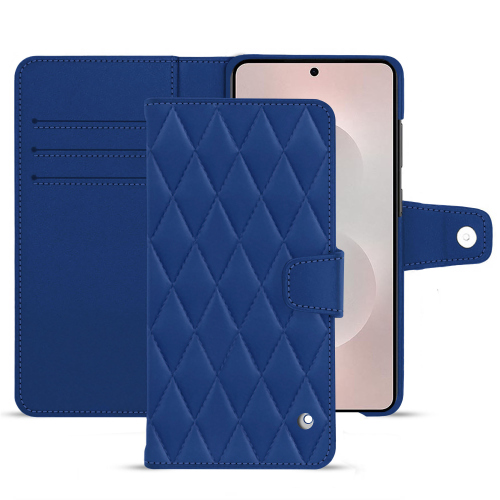 三星 Galaxy S25 Edge 钱包保护壳 - 奢华与定制 | NoreveBleu océan - Couture ( Nappa - Pantone #15458a) 