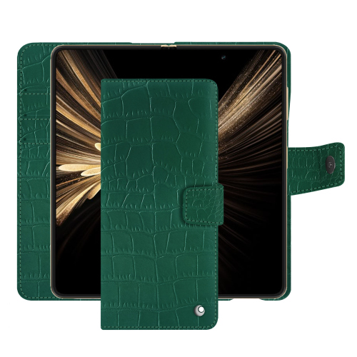 Étui portefeuille Honor Magic V5 | Cuir luxe NoreveCrocodile pino ( Pantone #173F35 ) 