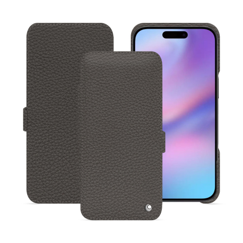 Capa com aba horizontal para iPhone 17 da Apple | Luxo e proteção de alta qualidade - NoreveAnthracite ( Pantone #41403c ) 