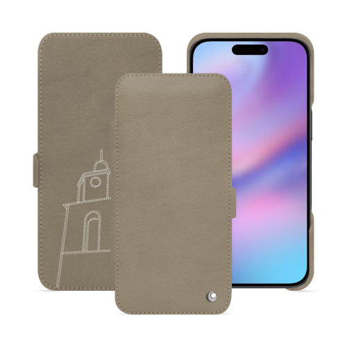 Housse à Rabat Horizontal Apple iPhone 17 | Luxe et Protection Haut de Gamme – NoreveDarboun sabla ( Pantone #BCB1A1 )
