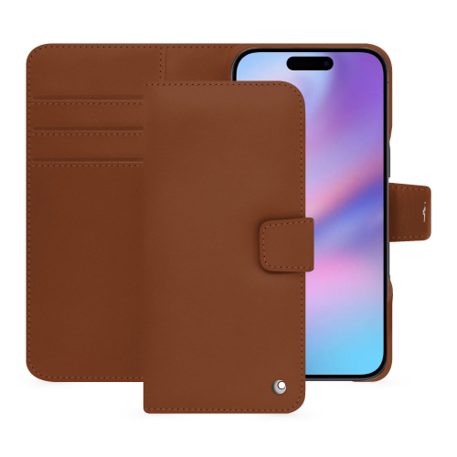 Luxuriöse iPhone 17 Wallet-Hülle – Noreve Saint-TropezMarron ( Nappa - Pantone #8B4720 ) 