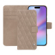 Étui portefeuille cuir Apple iPhone 17 - Taupe vintage - Couture ( Pantone #591d16 ) 