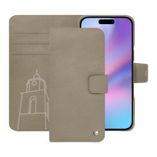 Luxuriöse iPhone 17 Wallet-Hülle – Noreve Saint-TropezDarboun sabla ( Pantone #BCB1A1 )