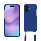 苹果 iPhone 17 外壳，带肩带 - Bleu océan - Couture ( Nappa - Pantone #15458a) 