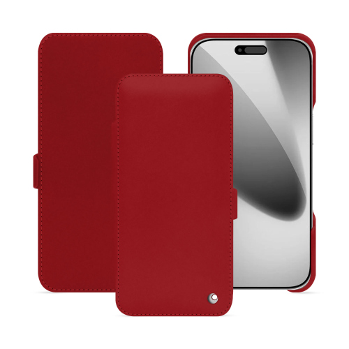 Funda con solapa de lujo para iPhone 17 Pro – Cuero premium hecho a mano | NoreveRouge ( Nappa - Pantone #d50032 ) 