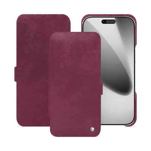 Custodia con patta di lusso per iPhone 17 Pro – Pelle premium fatta a mano | NorevePrune vintage ( Pantone #612434 ) 