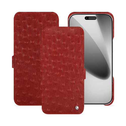 Luxury flip cover for iPhone 17 Pro – Handcrafted premium leather | NoreveAutruche ciliegia ( Pantone #a4343a ) 