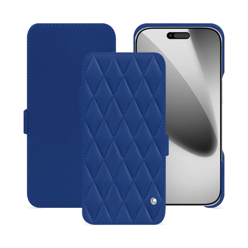Luxuriöse Klapp-Hülle für iPhone 17 Pro – Handgefertigtes Premium-Leder | NoreveBleu océan - Couture ( Nappa - Pantone #15458a) 