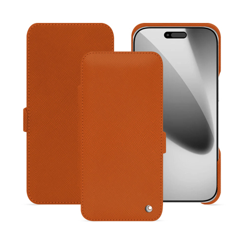 Luxuriöse Klapp-Hülle für iPhone 17 Pro – Handgefertigtes Premium-Leder | NoreveOrange vibrant ( Pantone #e36b39 ) 