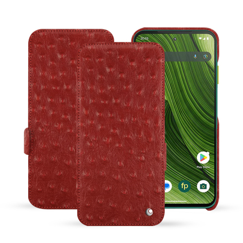 Funda con solapa de lujo para Fairphone 6 – Funda de cuero premium a medida | NoreveAutruche ciliegia ( Pantone #a4343a ) 