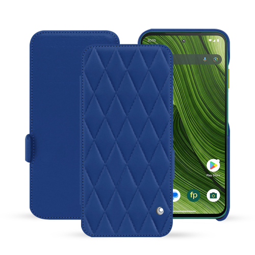 Housse rabat luxe Fairphone 6 – Étui cuir premium sur-mesure | NoreveBleu océan - Couture ( Nappa - Pantone #15458a) 