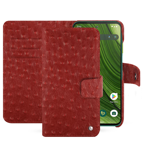 Capa carteira Fairphone 6 – Capa de couro luxuosa com compartimentos | NoreveAutruche ciliegia ( Pantone #a4343a ) 