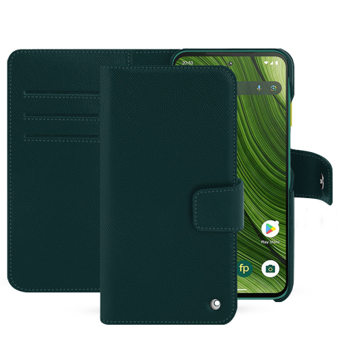 フェアフォン6用ウォレットケース – プレミアムレザーケース with カードスロット | NoreveVert séduisant ( Pantone #1d3c34 ) 
