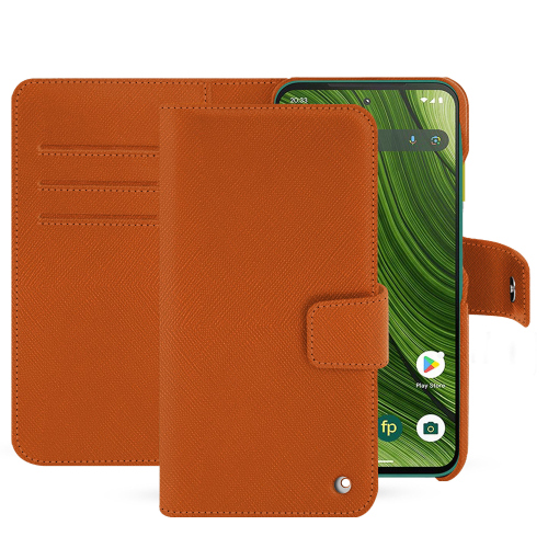 Fairphone 6 Wallet-Hülle – Luxuriöse Lederhülle mit Stauraum | NoreveOrange vibrant ( Pantone #e36b39 ) 