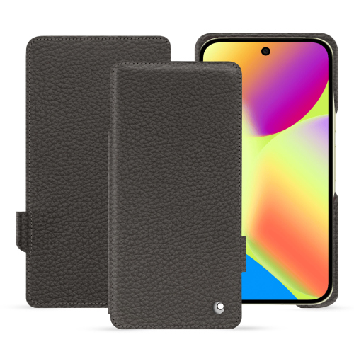 Google Pixel 10用高級フリップケース | エレガンスとレザーのNoreveAnthracite ( Pantone #41403c ) 