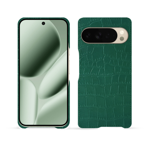 Funda trasera de lujo para Pixel 10 Pro XL | Cuero de alta gama NoreveCrocodile pino ( Pantone #173F35 ) 