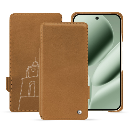 Funda con solapa de lujo Pixel 10 Pro XL – Noreve, hecha a medida en cueroCastan esparciate ( Pantone #824F2A )
