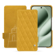 Google Pixel 10 Pro XL leather case - Jaune soulèu - Couture ( Pantone #F3B934 )