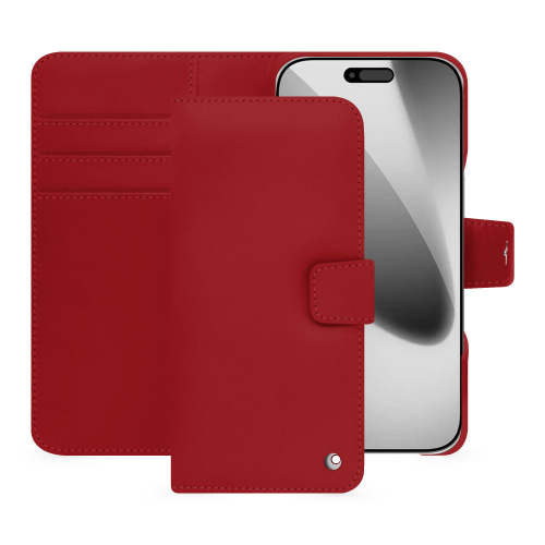 Funda tipo cartera de lujo para iPhone 17 Pro | Cuero de alta gama NoreveRouge ( Nappa - Pantone #d50032 ) 