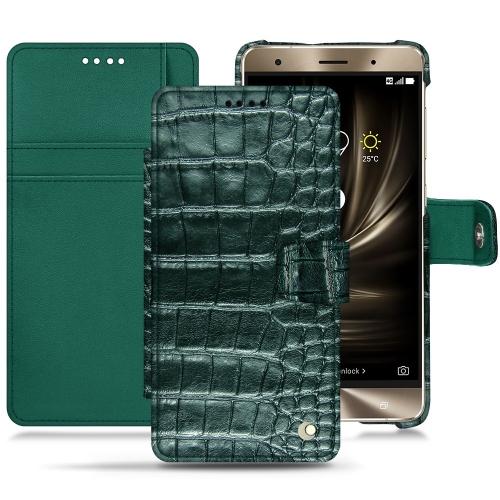 가죽 커버 Asus Zenfone 3 Deluxe ZS570KLCrocodile pino ( Pantone #173F35 ) 