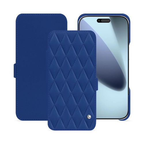 Luxuriöse Klapp-Hülle für iPhone 17 Pro Max – Hochwertiges Leder | NoreveBleu océan - Couture ( Nappa - Pantone #15458a) 