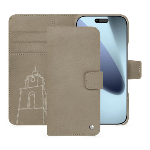 iPhone 17 Pro Max wallet case - Luxury & top-of-the-range protection | NoreveDarboun sabla ( Pantone #BCB1A1 )