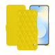 Samsung Galaxy S25 FE leather case - Jaune fluo - Couture ( Pantone #c9ff57 ) 