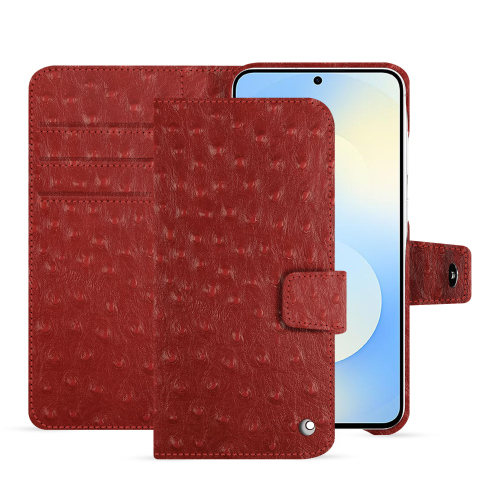 三星Galaxy S25 FE钱包式保护套 | Noreve奢华系列Autruche ciliegia ( Pantone #a4343a ) 