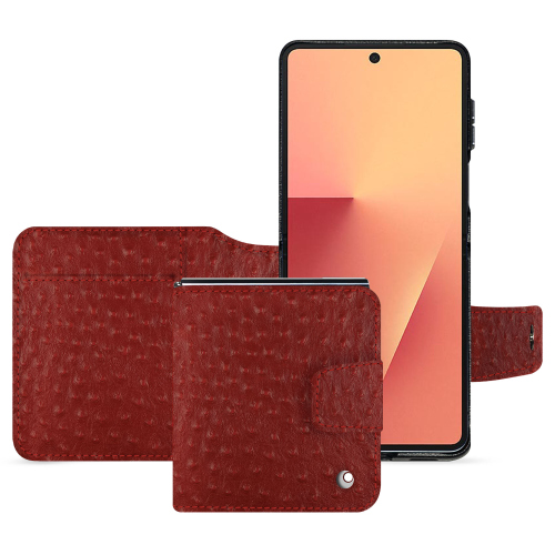 Capa carteira Galaxy Z Flip7 – Luxo e proteção | NoreveAutruche ciliegia ( Pantone #a4343a ) 