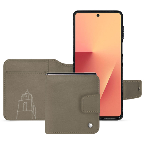Étui portefeuille Galaxy Z Flip7 – Luxe & protection | NoreveDarboun sabla ( Pantone #BCB1A1 )
