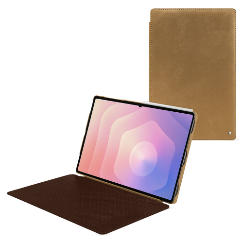 Funda con solapa para Samsung Galaxy Tab S11 Ultra – Funda de cuero de lujo NoreveSable vintage ( Pantone #9b7340 ) 